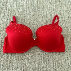 Victoria Secret Lined Demi Rhinestones Red  Bra